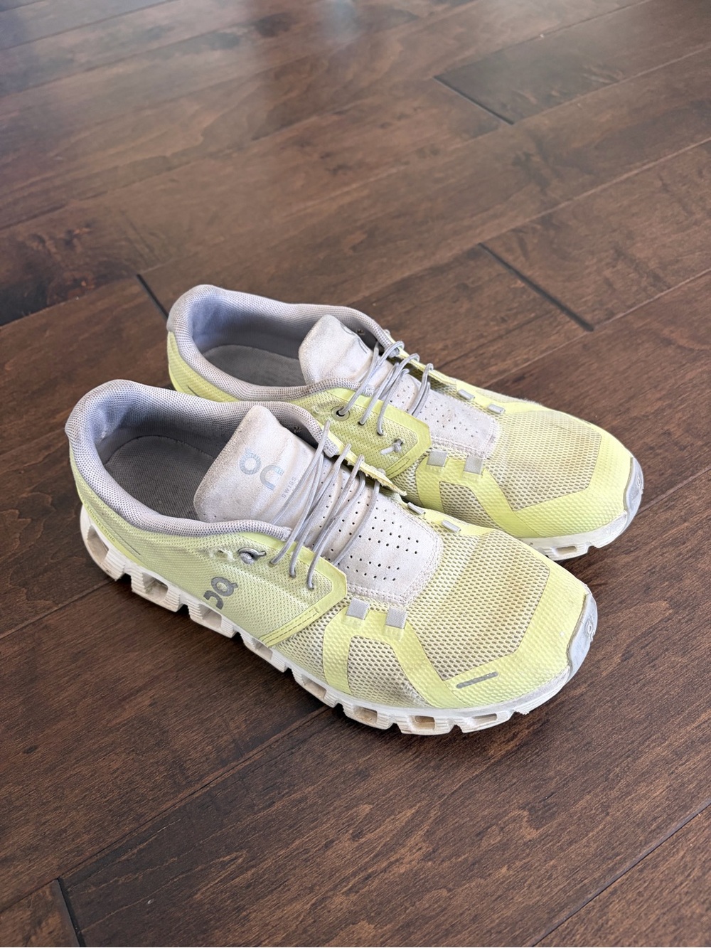 On Running Yellow and Gray Women's Athletic Shoes